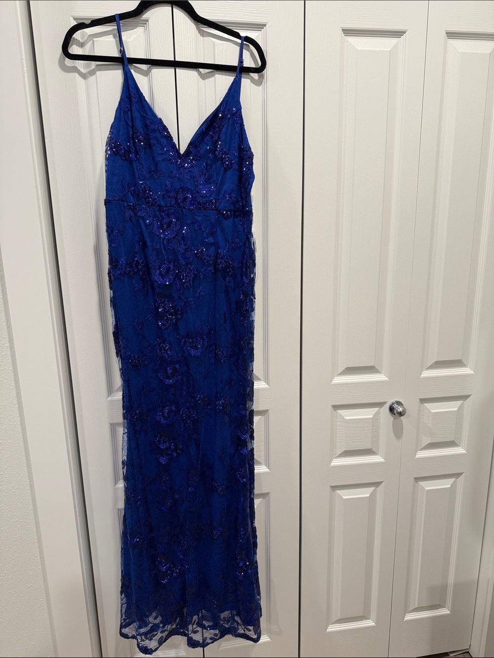 Lulu's Cobalt Blue Sequin Floral Maxi Dress